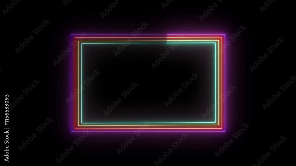 Neon glowing square light LED fluorescent banner flashing light sign with space for logo or text animation on black background loop Neon glowing square light LED fluorescent banner flashing light sign with space for logo or text animation on black background loop