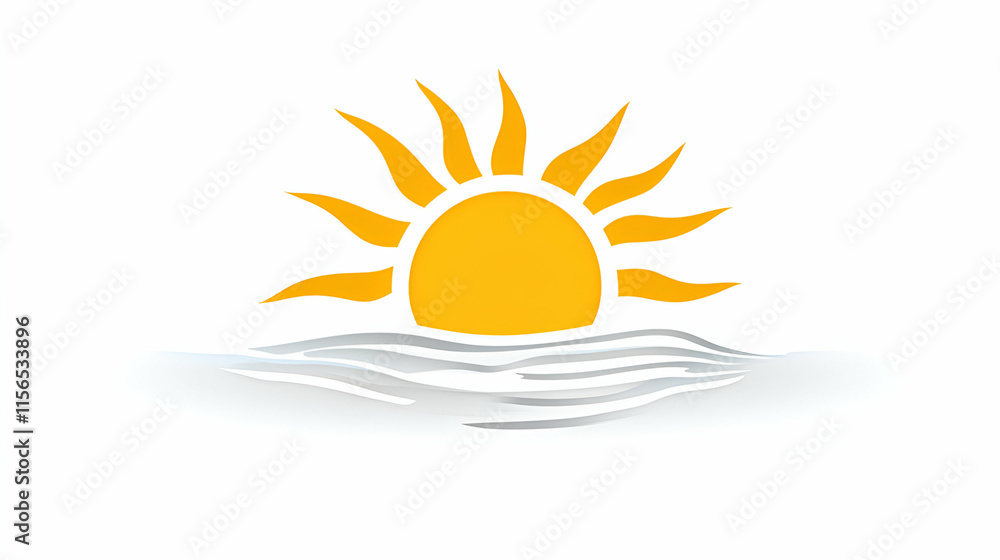 Summer Sun Setting Over Ocean Waves, A Paper Art Design Depicting Serene Sunset Scenery, Calm Waters, and Warm Golden Hues. Summer Sun Setting Over Ocean Waves, A Paper Art Design Depicting Serene Sunset Scenery, Calm Waters, and Warm Golden Hues.