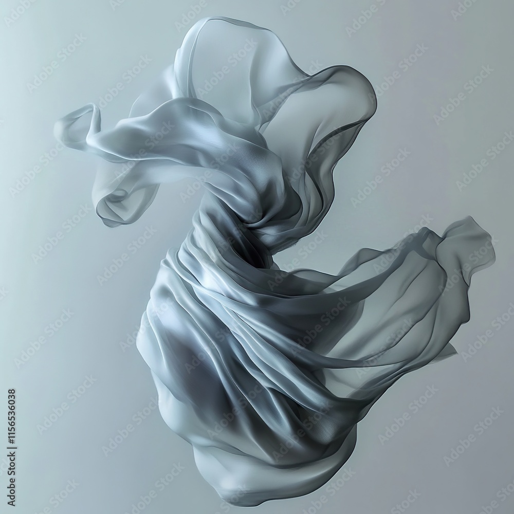 Naklejka premium Abstract flowing silver fabric in motion.