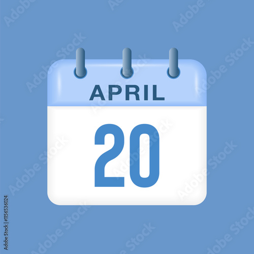 April 20 - calendar and Time planner. Daily Calendar Icon reminder. Vector Illustration.