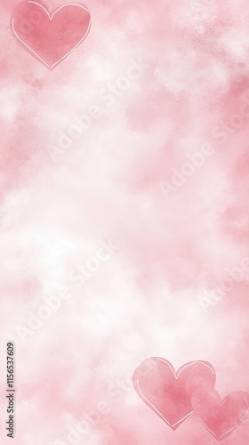 Pink Hearts Clouds Background
