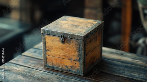 Rustic Wooden Box: Vintage Antique Craft