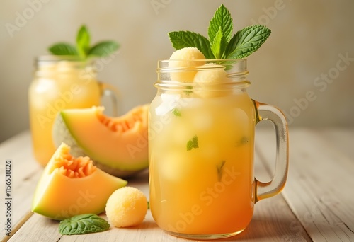 Wallpaper Mural Mason jar of tasty melon smoothie on table
 Torontodigital.ca