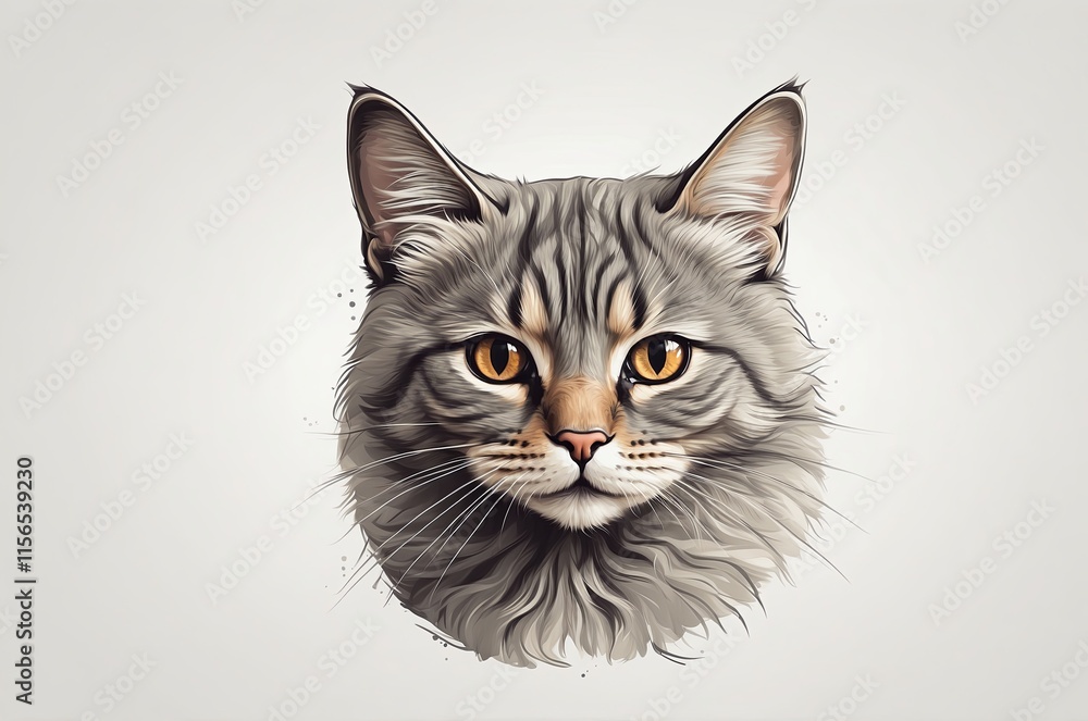 Realistic illustration of a Maine Coon cat with expressive eyes and detailed fur Realistic illustration of a Maine Coon cat with expressive eyes and detailed fur