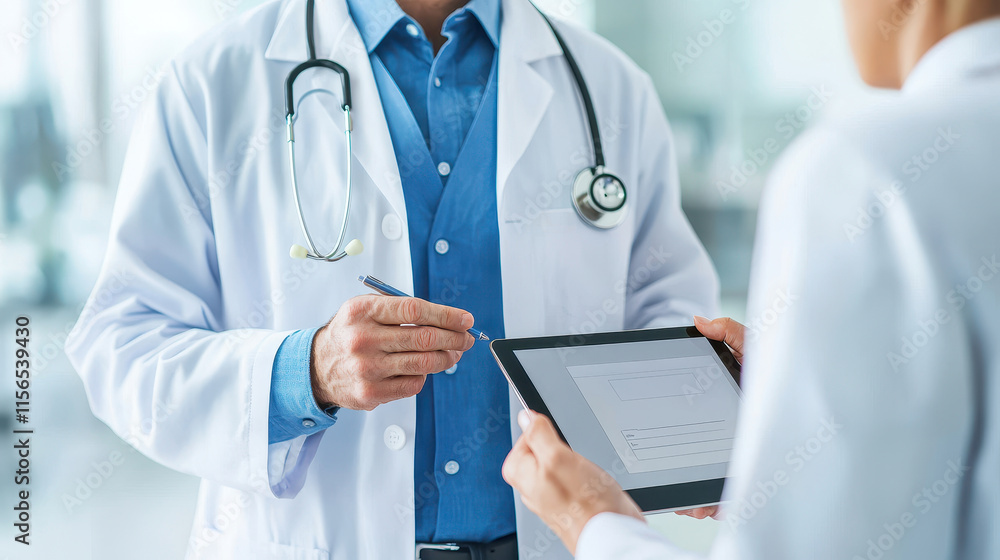 Doctor and patient discussing secure health record for health info records privacy concept Doctor and patient discussing secure health record for health info records privacy concept