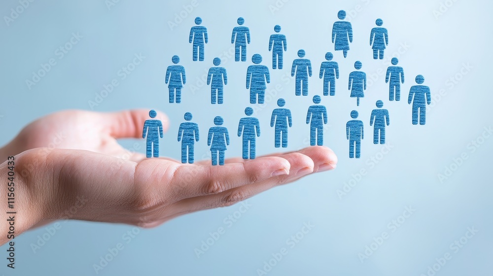 Hand Holding Digital People Icons Representing Teamwork and Community Hand Holding Digital People Icons Representing Teamwork and Community