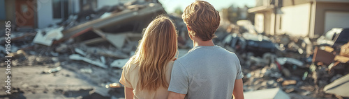 Couple Surveys Devastation After Disaster, Facing Uncertainty with Resilience and Hope.