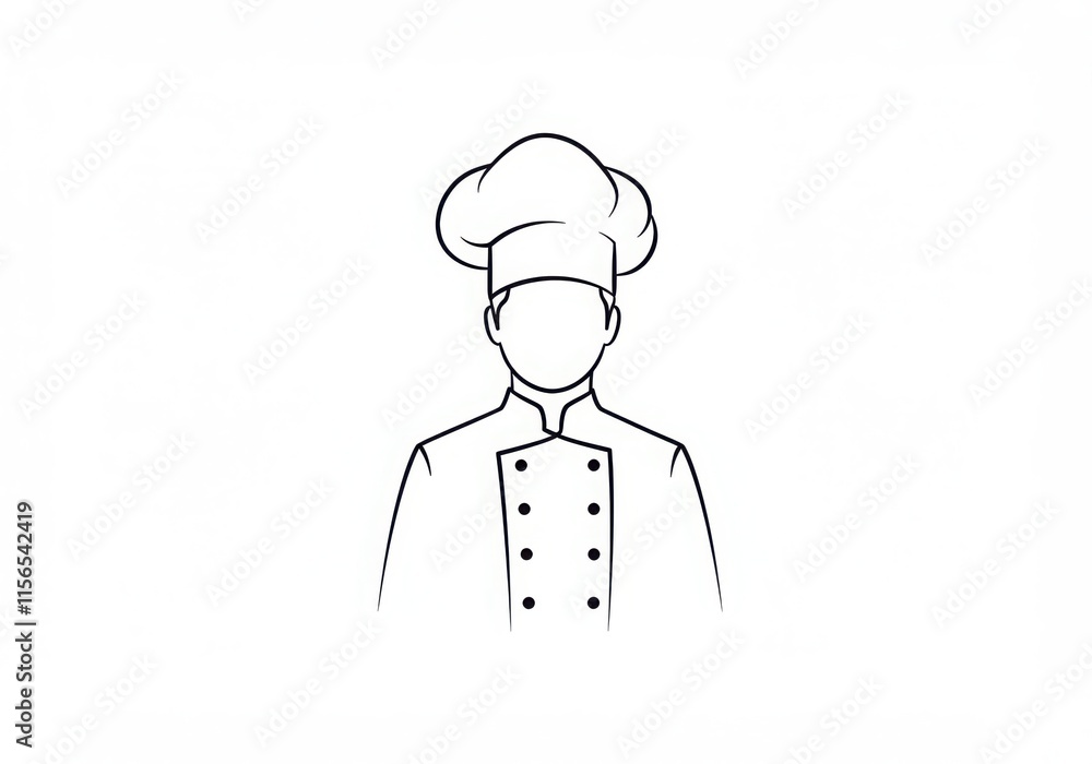 Minimalist chef icon, black and white line drawing, simple silhouette, chef's hat, double Minimalist chef icon, black and white line drawing, simple silhouette, chef's hat, double