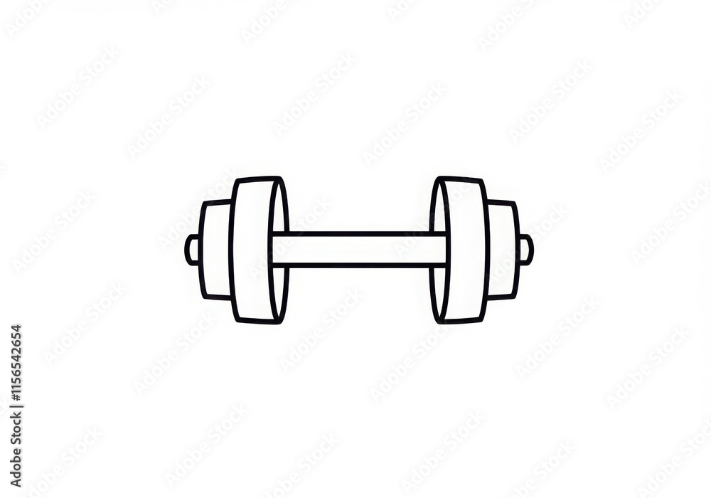 Minimalist dumbbell icon, black and white line drawing, simple fitness symbol, weightlifting Minimalist dumbbell icon, black and white line drawing, simple fitness symbol, weightlifting