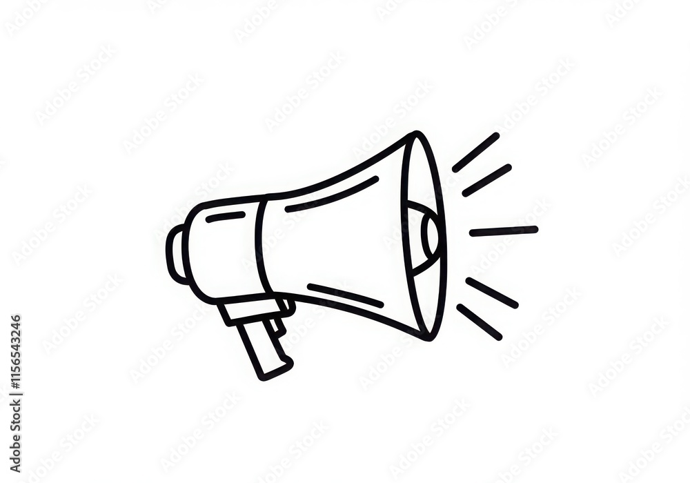 Minimalist megaphone icon, black and white illustration, simple line drawing, announcement Minimalist megaphone icon, black and white illustration, simple line drawing, announcement