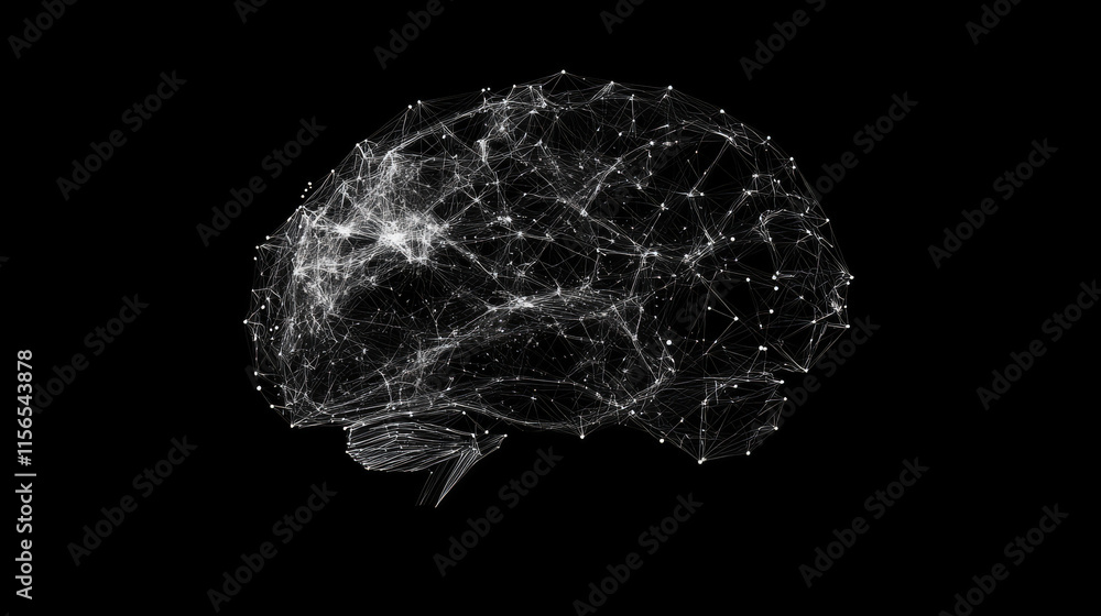 The brain is composed of points, lines and triangles. The polygon shape in the form of artificial intelligence on a dark background. Vector illustration. Graphic concept of the brain The brain is composed of points, lines and triangles. The polygon shape in the form of artificial intelligence on a dark background. Vector illustration. Graphic concept of the brain