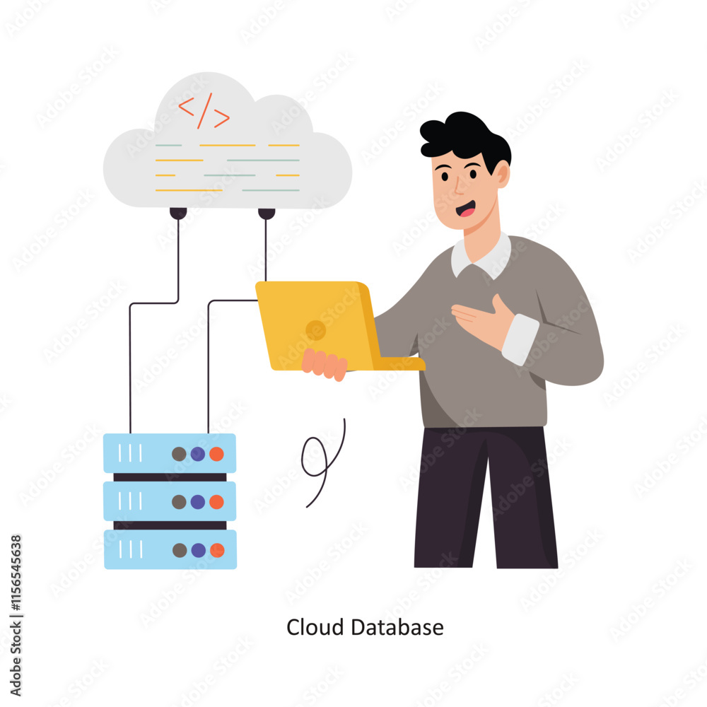 Fototapeta premium Cloud Database concept vector illustration. Cloud Computing isolated On white Background.