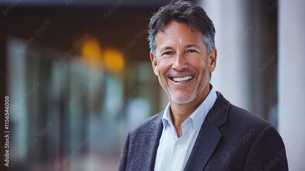 Warm Smiling Portrait of Handsome CEO in Professional Setting Warm Smiling Portrait of Handsome CEO in Professional Setting