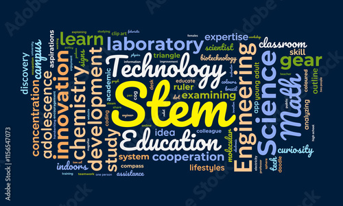 Stem word cloud template. Science,Technology,Engineering, Math concept vector tagcloud background.