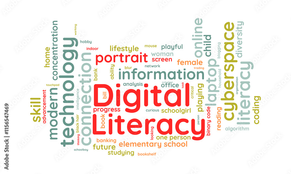 Obraz premium Digital Literacy word cloud template. Digital Literacy concept vector tagcloud background.