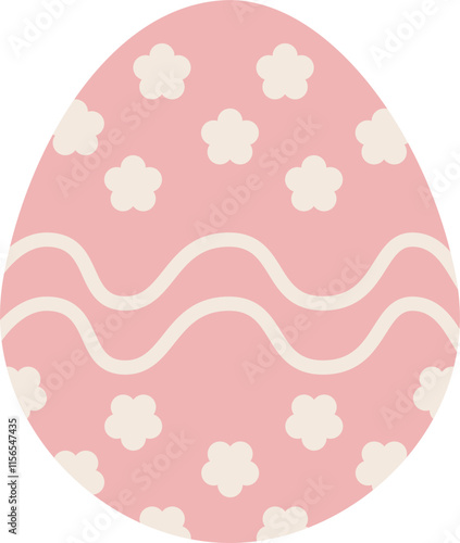 Pink cute kawaii Easter egg decorated with flowers isolated vector flat design hand drawn