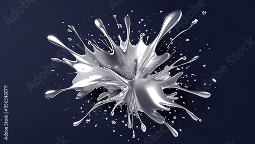 Silver Liquid Splashing Dynamically Against Dark Background photo