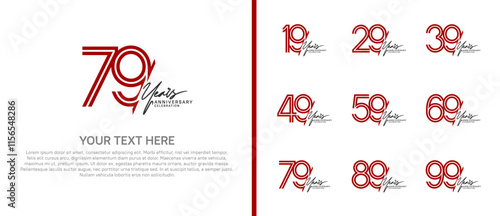 logo anniversary set. red color with black handwriting on white background for special event