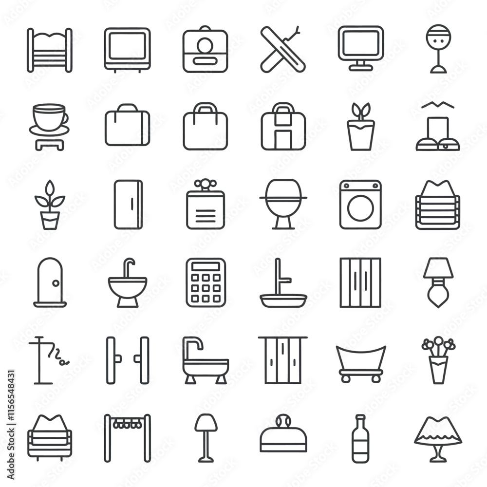Home interior line icon vector set Home interior line icon vector set