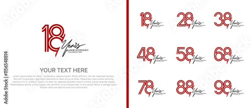 logo anniversary set. red color with black handwriting on white background for special event photo