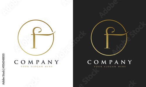 Abstract script gold premium luxury letter F logo design