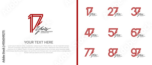 logo anniversary set. red color with black handwriting on white background for special event photo