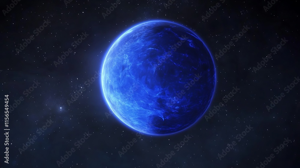 Fototapeta premium Stunningly Detailed Digital Painting: Vibrant Blue Planet Glowing Mysteriously in Deep Space. AI Generated