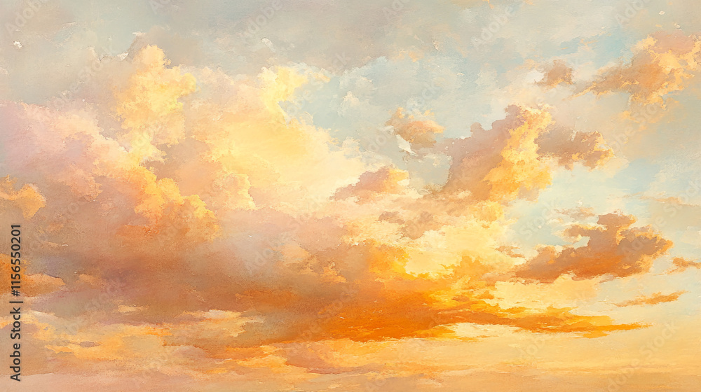 Soft pastel sky with clouds and warm sunset hues Soft pastel sky with clouds and warm sunset hues