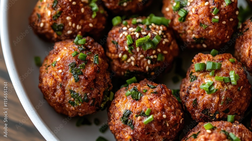 Savory Meatballs with Fresh Herbs and Sesame Seed Toppings Savory Meatballs with Fresh Herbs and Sesame Seed Toppings