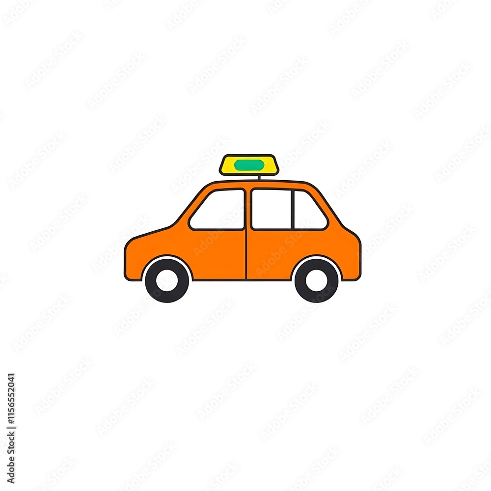 A taxi car icon with a small, boxy shape, a simple roof light, and bold lines, displayed on a white background A taxi car icon with a small, boxy shape, a simple roof light, and bold lines, displayed on a white background