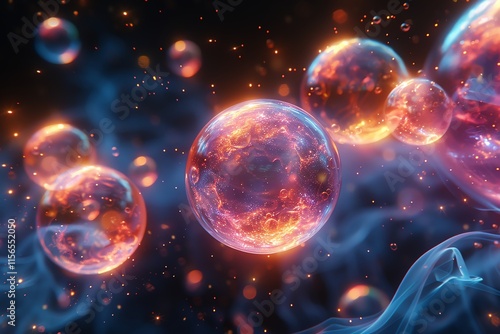 A captivating view of glowing cells suspended in a vibrant, energetic environment.