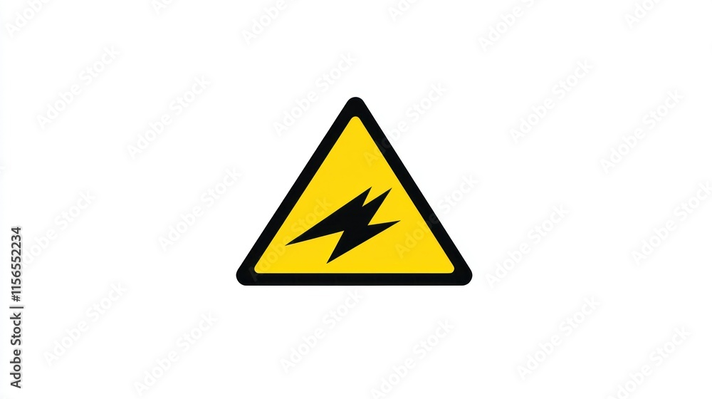 A minimalist electrical hazard sign featuring a black lightning bolt in a bold yellow triangle, surrounded by a clean white background for clear visibility A minimalist electrical hazard sign featuring a black lightning bolt in a bold yellow triangle, surrounded by a clean white background for clear visibility