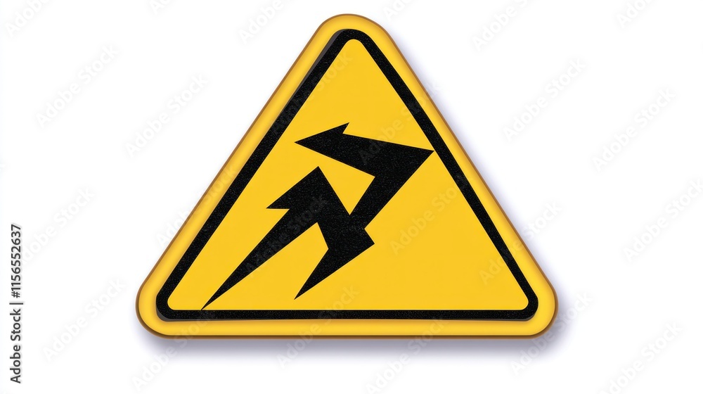 A warning label depicting an electrical hazard, with a vivid yellow triangle and a black lightning bolt, designed for industrial safety, isolated on white A warning label depicting an electrical hazard, with a vivid yellow triangle and a black lightning bolt, designed for industrial safety, isolated on white