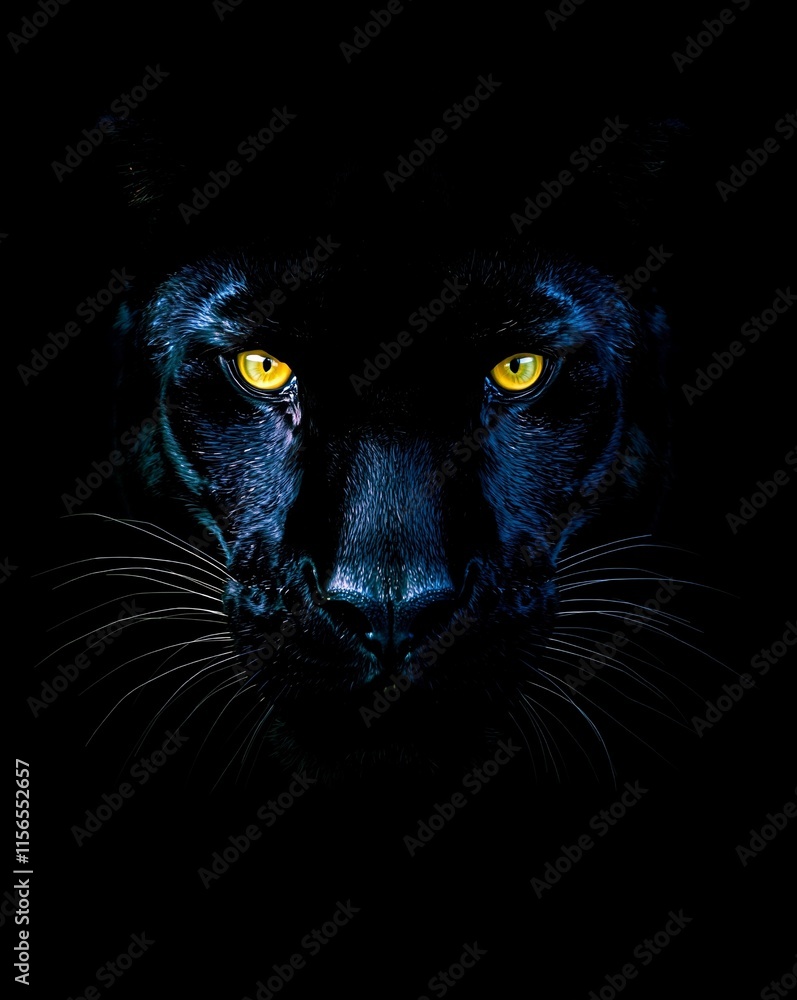 Intense Close-Up of a Mysterious Black Panther with Striking Yellow Eyes Against a Dark Background Intense Close-Up of a Mysterious Black Panther with Striking Yellow Eyes Against a Dark Background