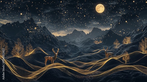 3D Modern Art Mural Wallpaper Night Landscape with a Dark Background

 photo