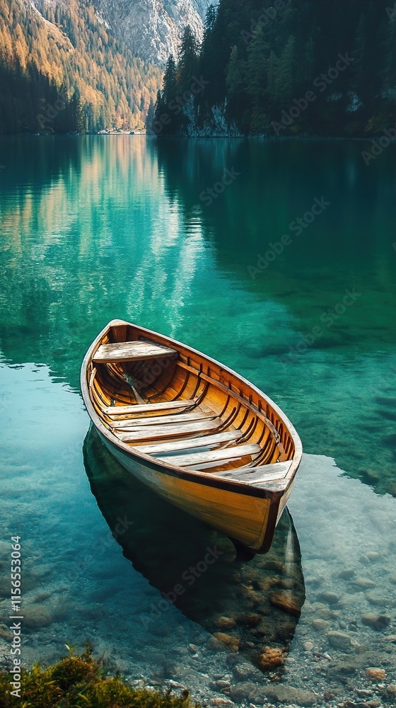 Serene Lake Boat: A Majestic Mountain Landscape Serene Lake Boat: A Majestic Mountain Landscape