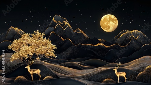 3D Modern Art Mural Wallpaper Night Landscape with a Dark Background

 photo