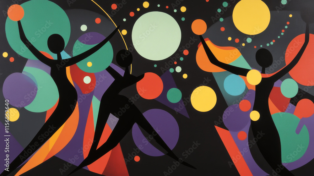 Fototapeta premium Dance of the particles. The dancer consists of circles and points. Vector illustration