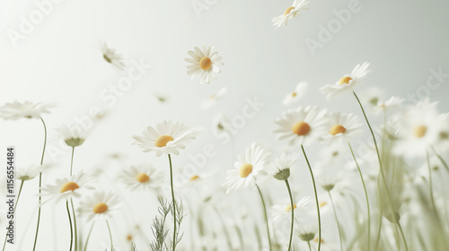 Daisy flower field on white background.