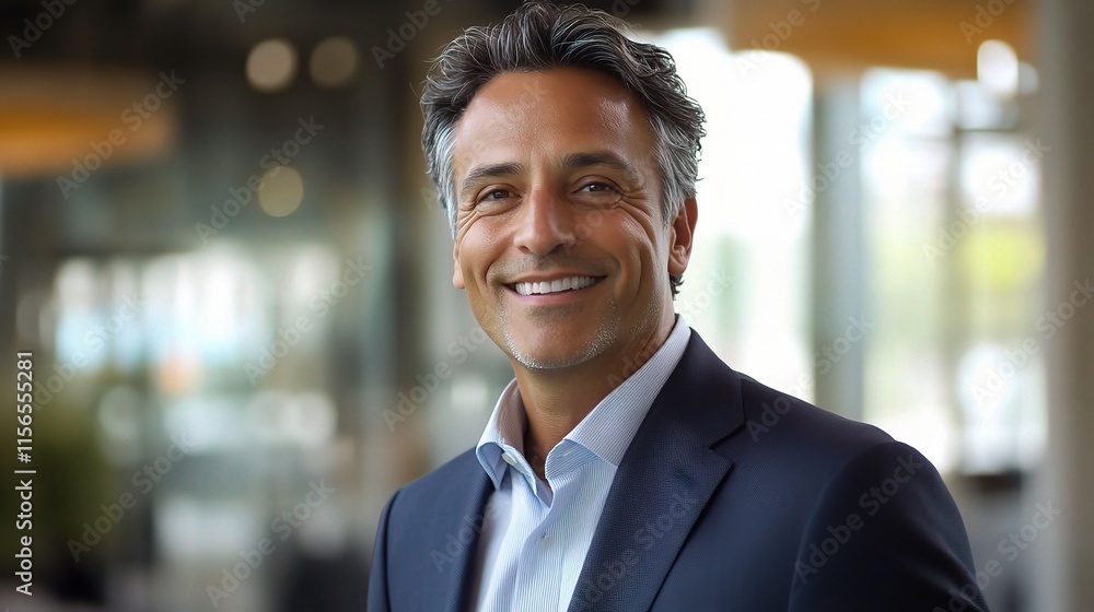 Professional Portrait of Smiling Businessman in Modern Office Setting Professional Portrait of Smiling Businessman in Modern Office Setting
