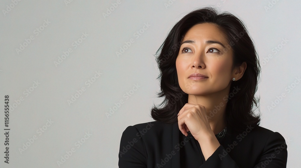 Asian Businesswoman Deep in Thought Isolated on White Background Asian Businesswoman Deep in Thought Isolated on White Background