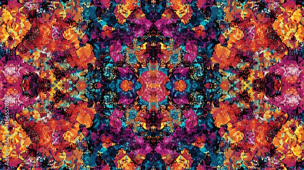 Vibrantly Colored Abstract Digital Painting: Symmetrical Kaleidoscope Design. AI Generated Vibrantly Colored Abstract Digital Painting: Symmetrical Kaleidoscope Design. AI Generated