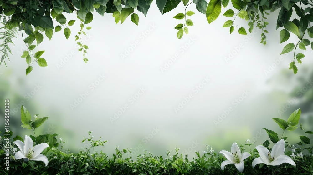Serene Greenery with Delicate White Flowers Serene Greenery with Delicate White Flowers