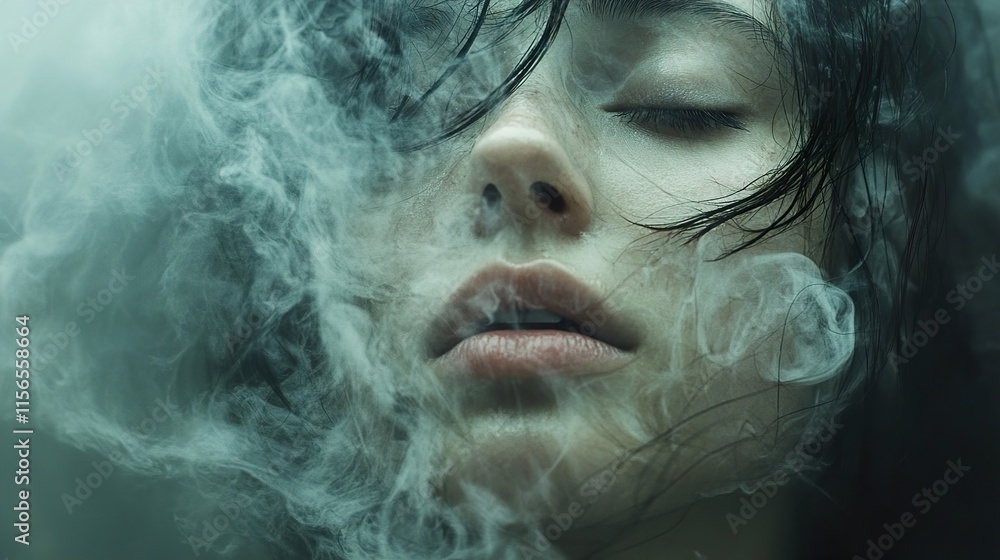 Mysterious Woman in Smoke: A Dreamlike Portrait Mysterious Woman in Smoke: A Dreamlike Portrait