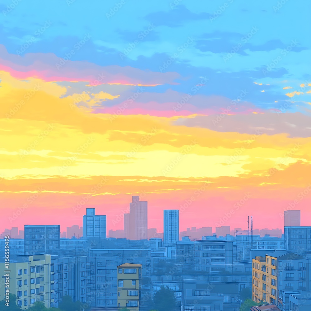 Fototapeta premium City Skyline at Sunset Pastel Hues Cityscape