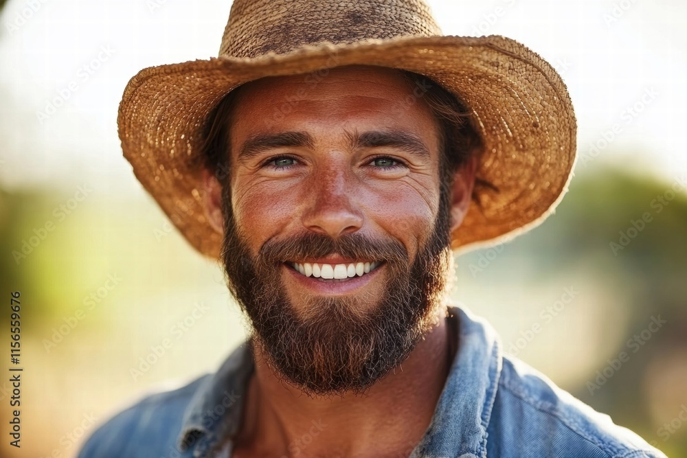 Fototapeta premium Happy Farmer in Straw Hat