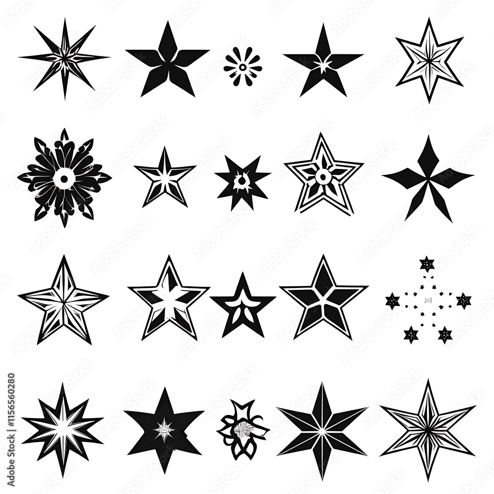 Obraz premium Star icon set back and white icons 