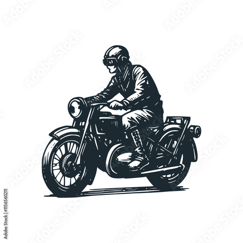 The old motorcycle. classic motorbike. Black white vector illustration.
 photo