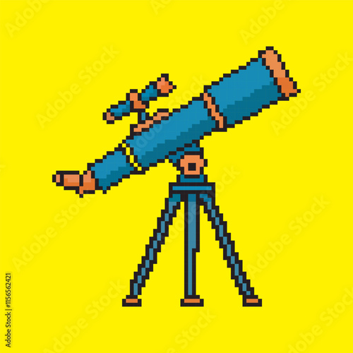 telescope pixel art, vector illustration on isolated background.
