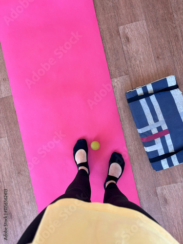 yoga mat, mfr ball, healthy lifestyle photo